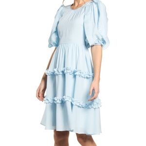Rachel Parcel blue puff sleeve ruffle dress